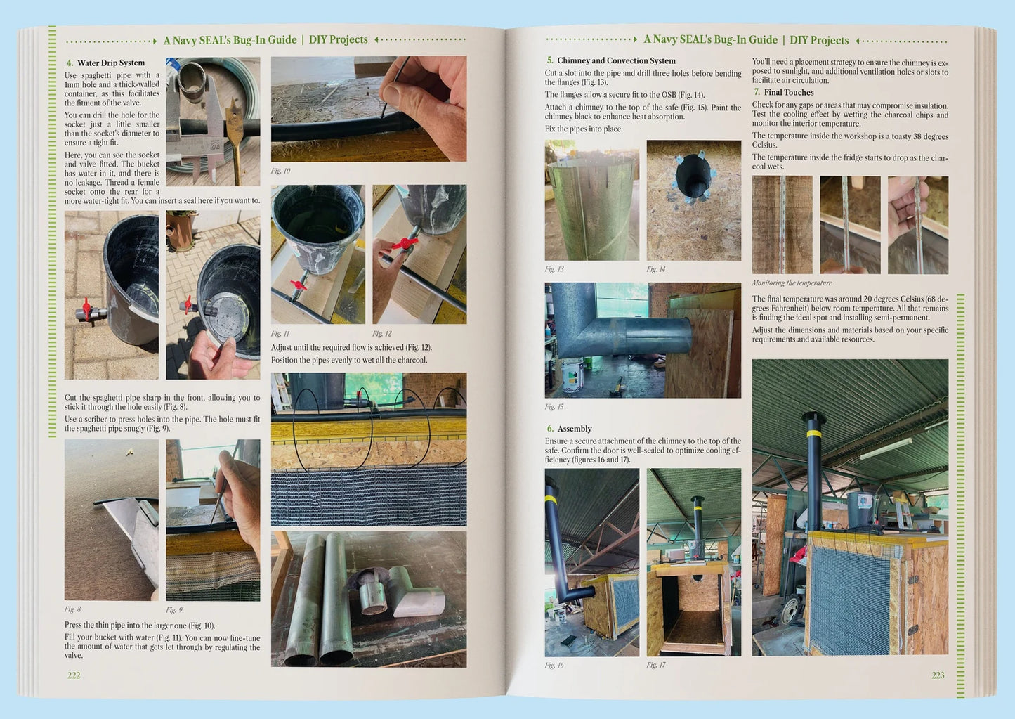 Open book showing a step-by-step guide with images and text on DIY projects.